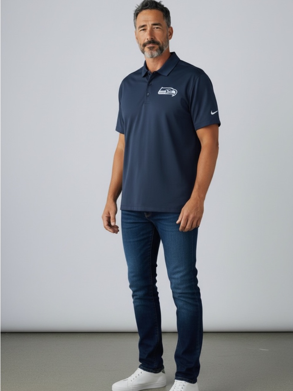 Nike NFL Men’s Sideline Coaching Navy Polo with Seattle Seahawks Logo